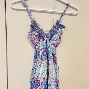 Beachy Summer stretchy Floral One Piece in Blue and Pink